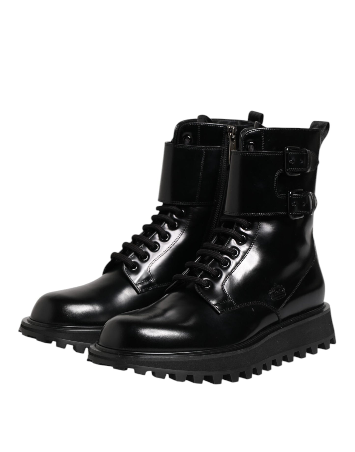 Dolce & Gabbana Black Leather Lace Up Mid Calf Boots