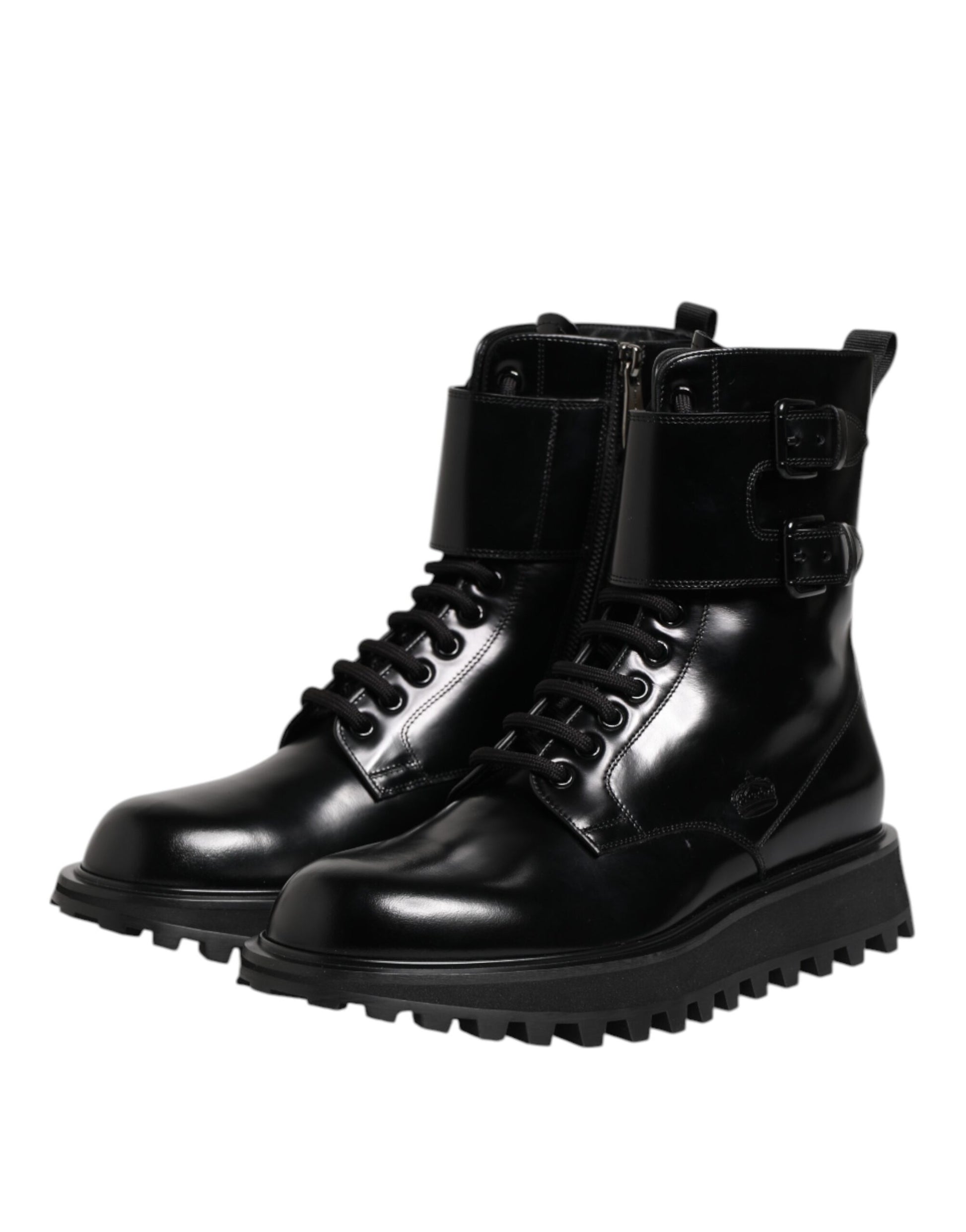 Dolce & Gabbana Black Leather Lace Up Mid Calf Boots