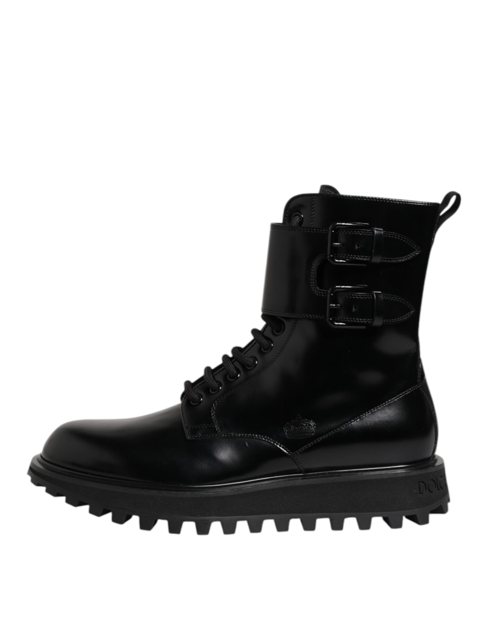 Dolce & Gabbana Black Leather Lace Up Mid Calf Boots