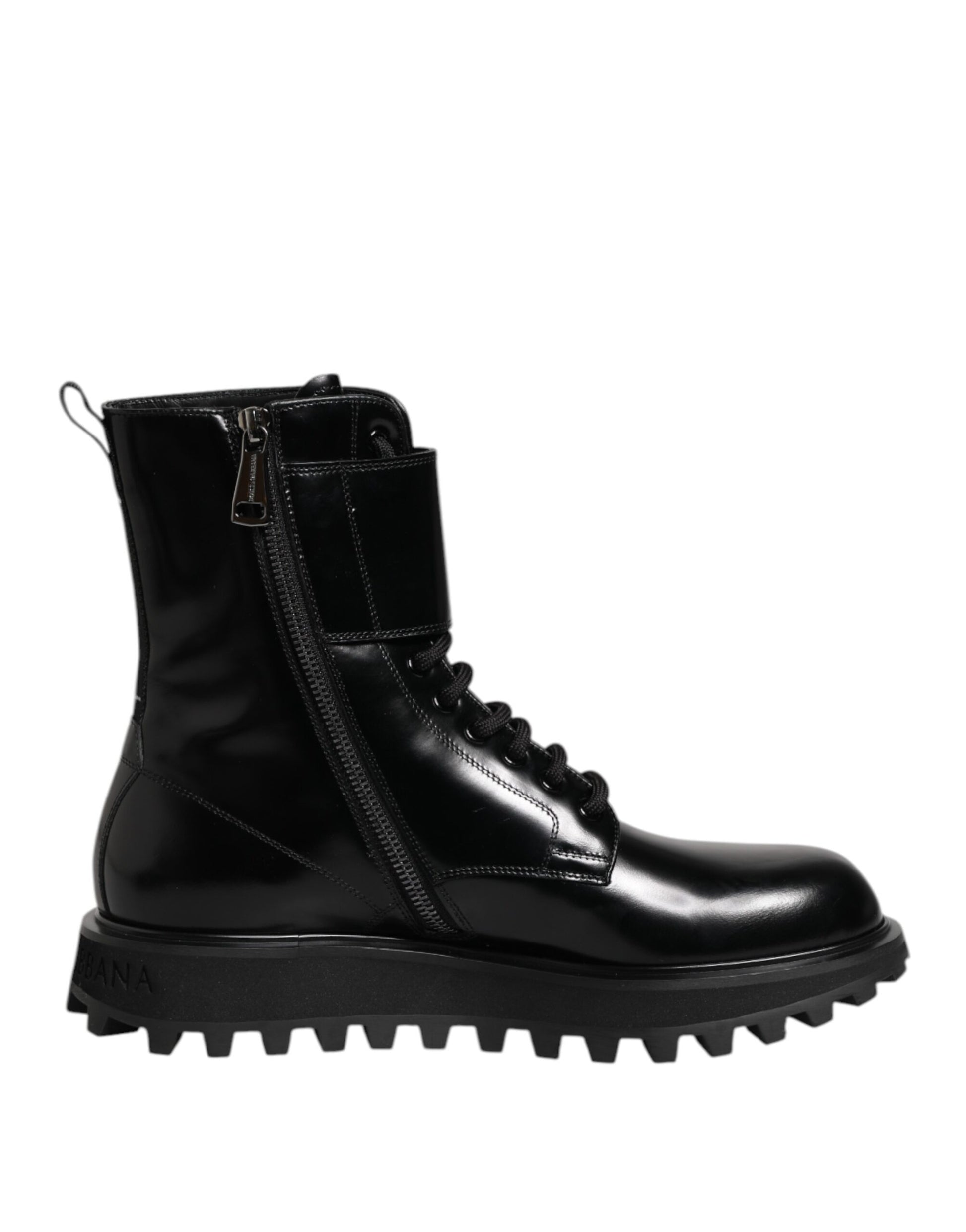 Dolce & Gabbana Black Leather Lace Up Mid Calf Boots