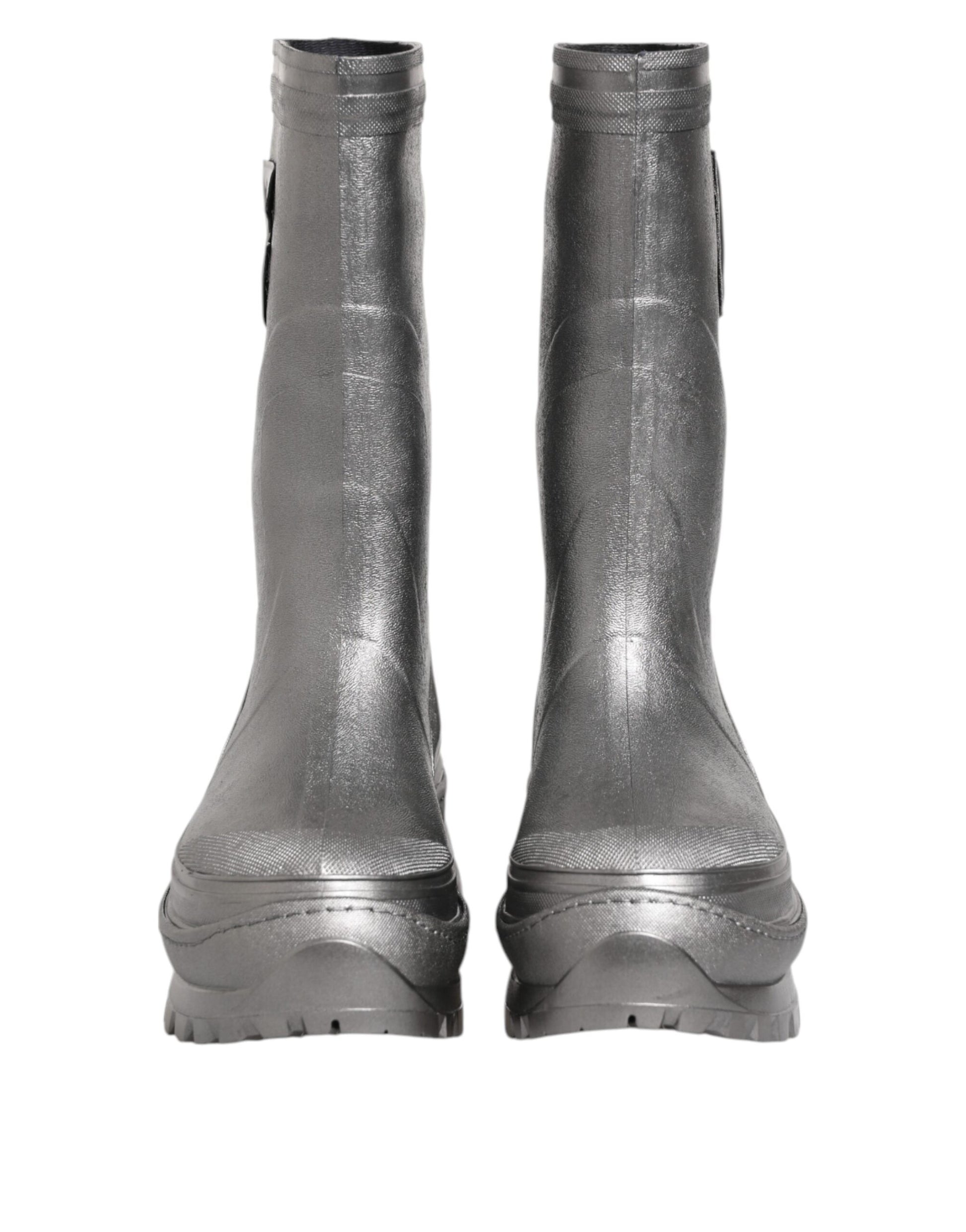 Dolce & Gabbana Metallic Silver Pull On Rain Boots
