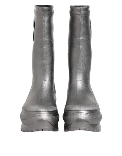 Dolce & Gabbana Metallic Silver Pull On Rain Boots