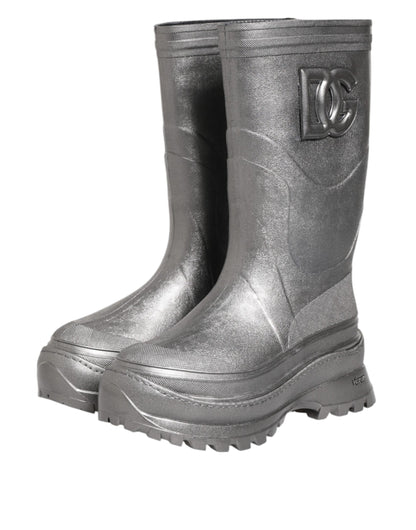 Dolce & Gabbana Metallic Silver Pull On Rain Boots