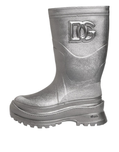 Dolce & Gabbana Metallic Silver Pull On Rain Boots
