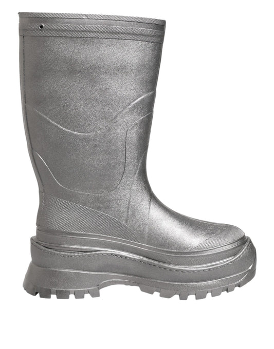 Dolce & Gabbana Metallic Silver Pull On Rain Boots