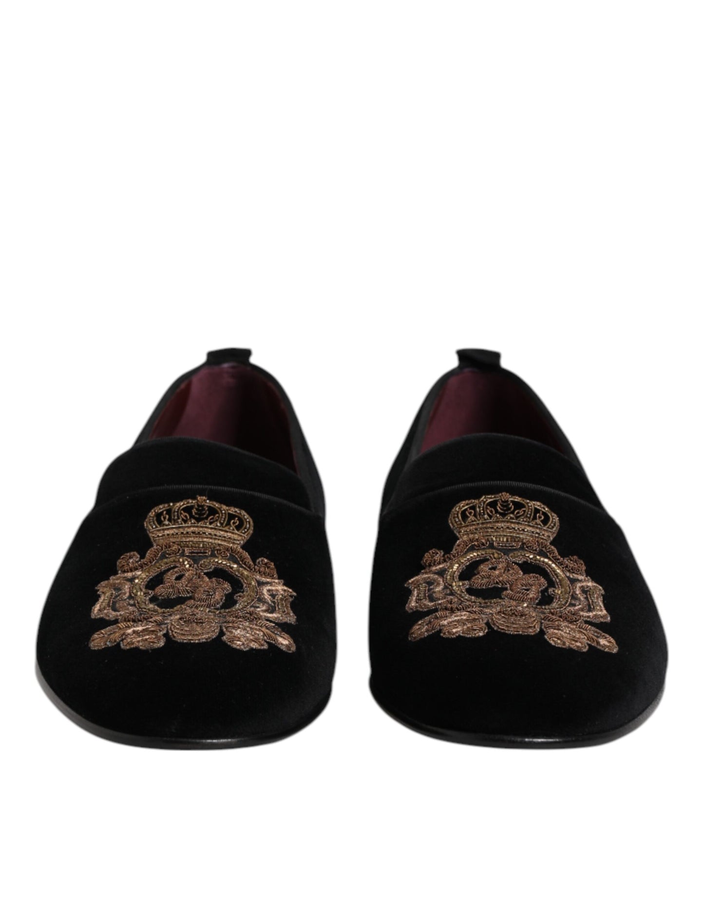 Dolce & Gabbana Black Velvet Gold Crown Mens Loafers