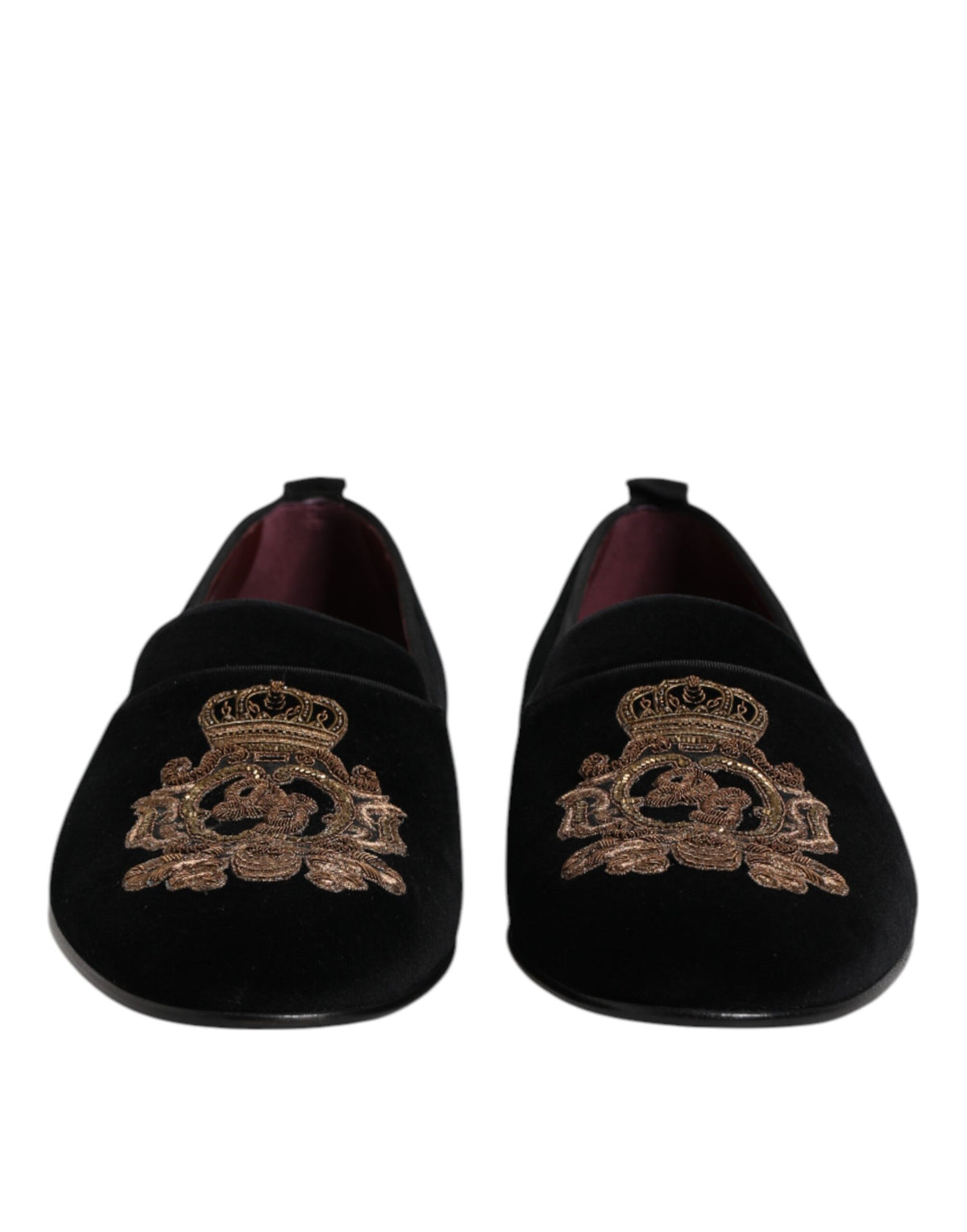 Dolce & Gabbana Black Velvet Gold Crown Mens Loafers