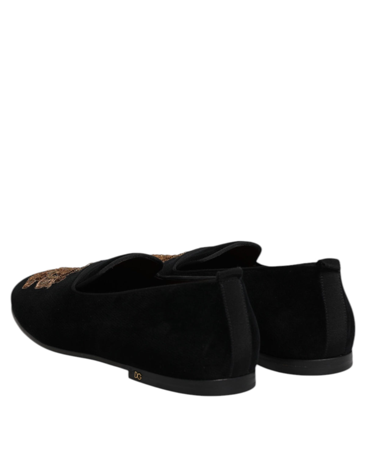 Dolce & Gabbana Black Velvet Gold Crown Mens Loafers