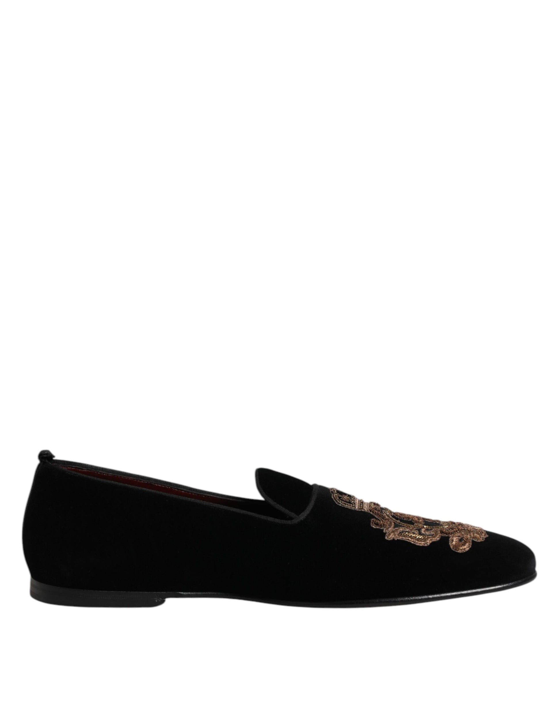 Dolce & Gabbana Black Velvet Gold Crown Mens Loafers