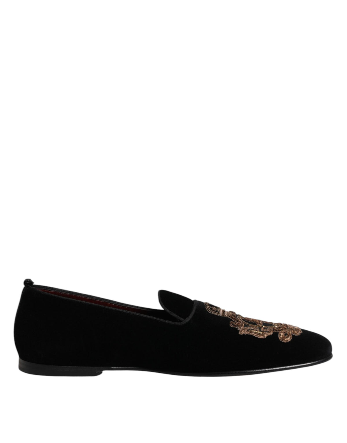 Dolce & Gabbana Black Velvet Gold Crown Mens Loafers