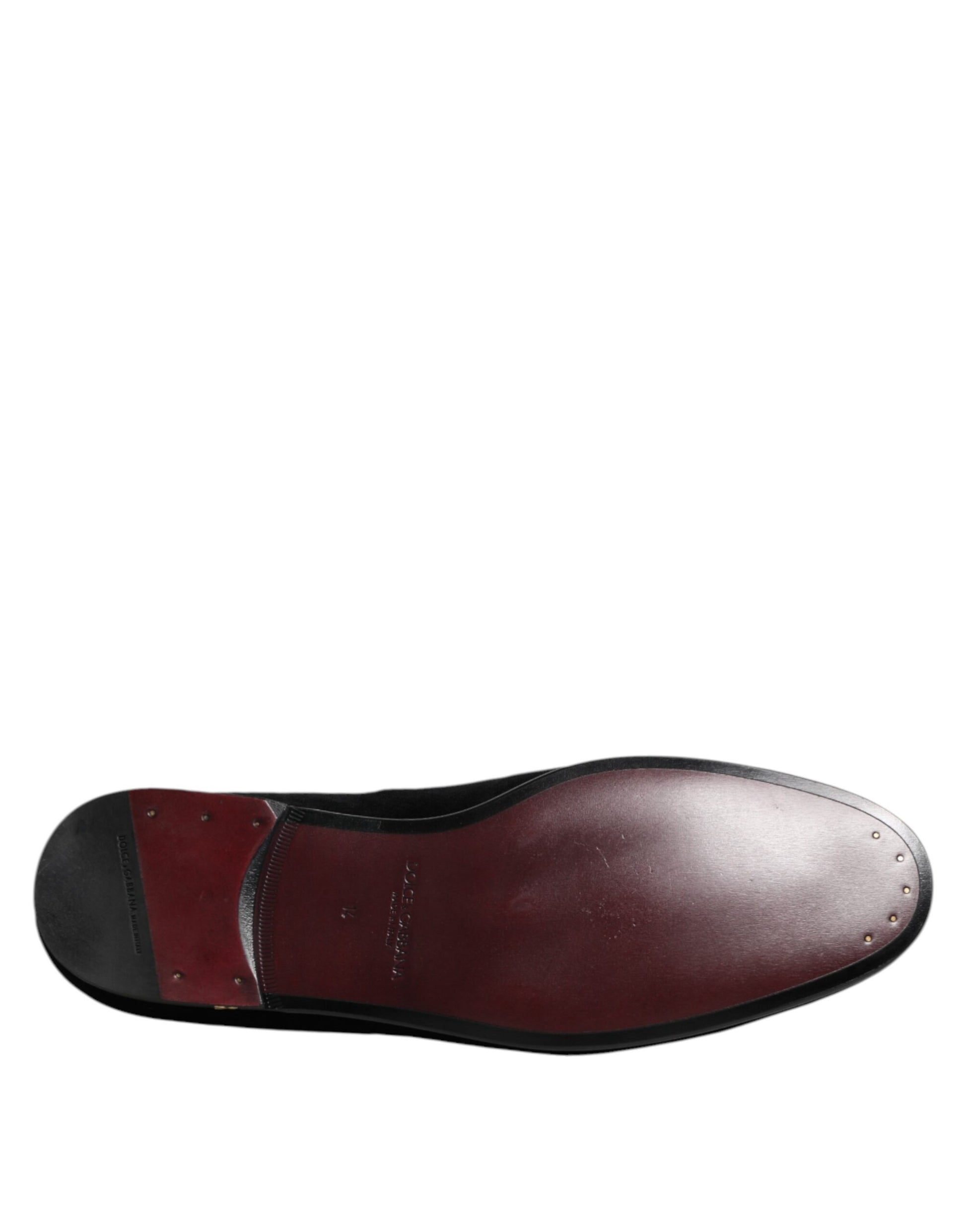 Dolce & Gabbana Black Velvet Gold Crown Mens Loafers