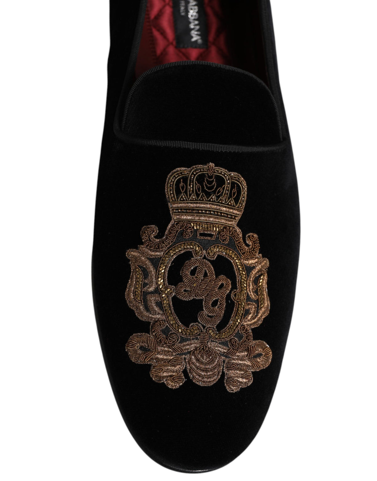 Dolce & Gabbana Black Velvet Gold Crown Mens Loafers