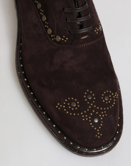Dolce & Gabbana Elegant Brown Velvet Oxford Lace-up Shoes