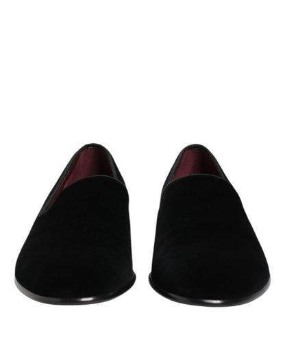 Dolce & Gabbana Black Velvet Slip On Loafers for Men