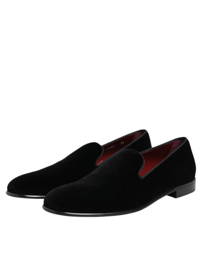 Dolce & Gabbana Black Velvet Slip On Loafers for Men