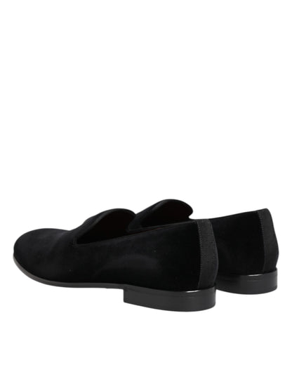 Dolce & Gabbana Black Velvet Slip On Loafers for Men