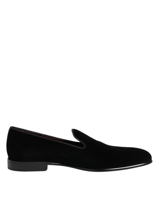 Dolce & Gabbana Black Velvet Slip On Loafers for Men