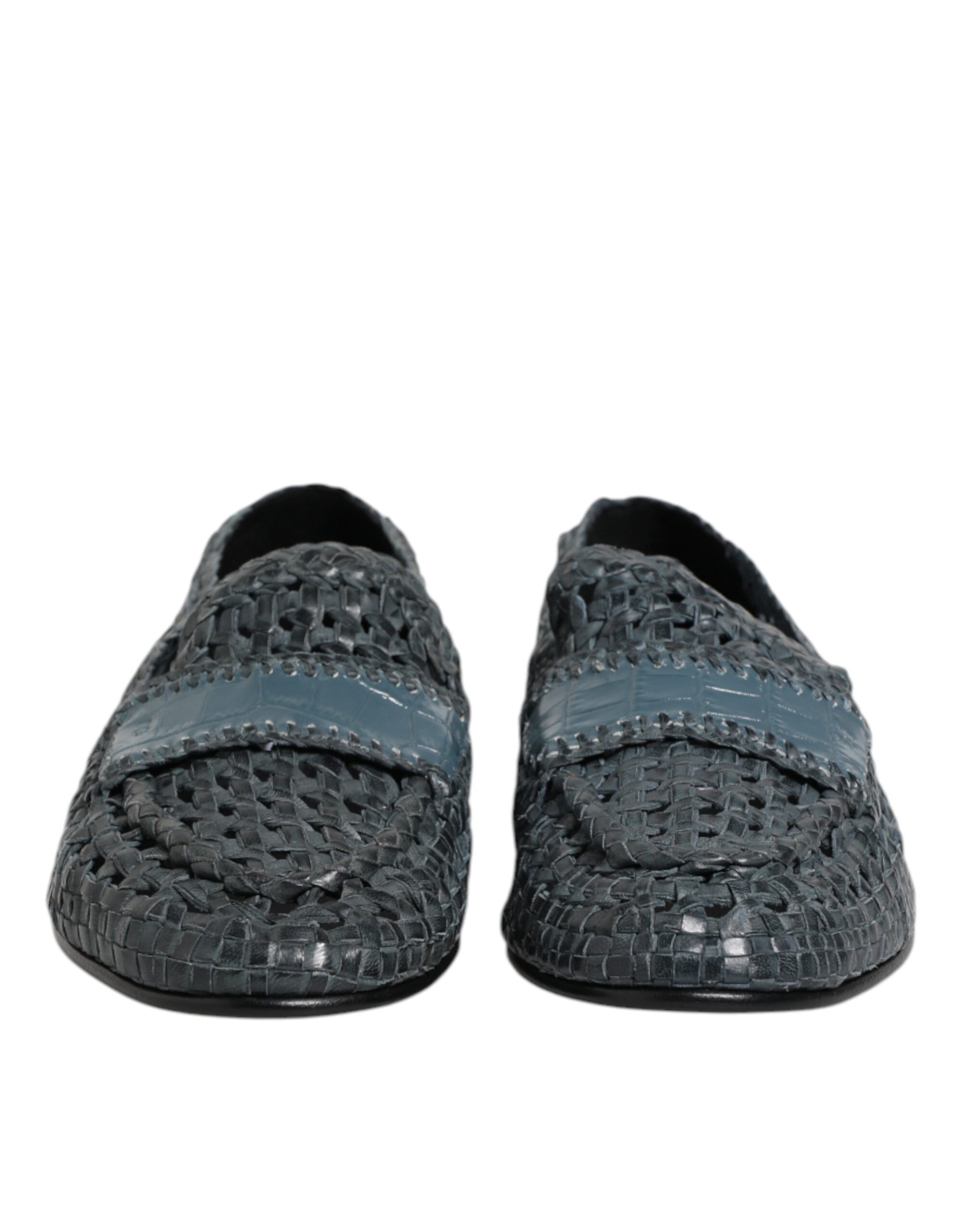 Dolce & Gabbana Blue Woven Raffia Slip-On Loafers