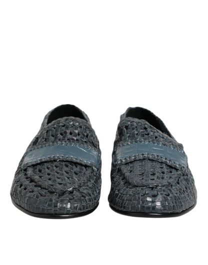 Dolce & Gabbana Blue Woven Raffia Slip-On Loafers