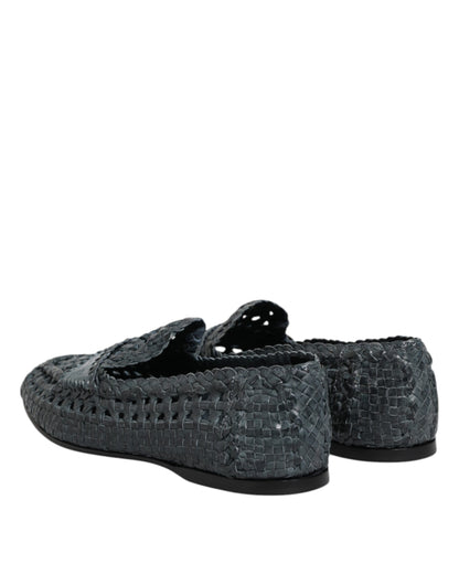Dolce & Gabbana Blue Woven Raffia Slip-On Loafers