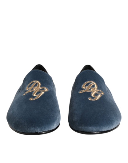 Dolce & Gabbana Blue Velvet DG Logo Loafers - Elevate Your Formal Wear