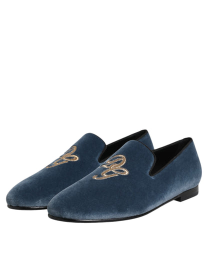 Dolce & Gabbana Blue Velvet DG Logo Loafers - Elevate Your Formal Wear