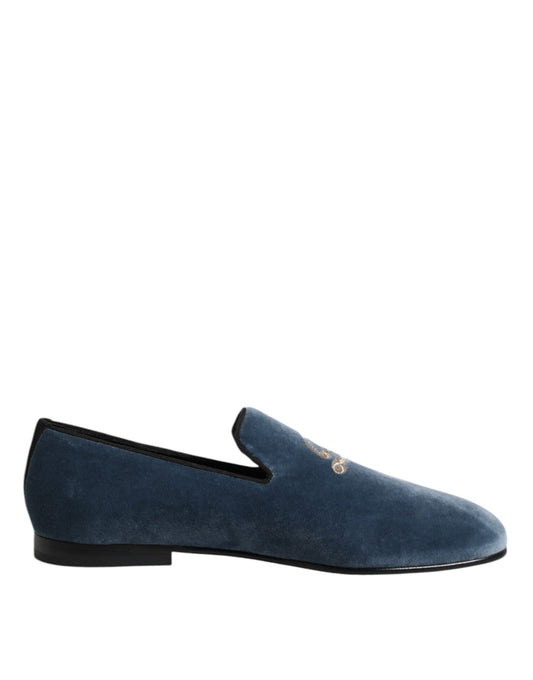 Dolce & Gabbana Blue Velvet DG Logo Loafers - Elevate Your Formal Wear