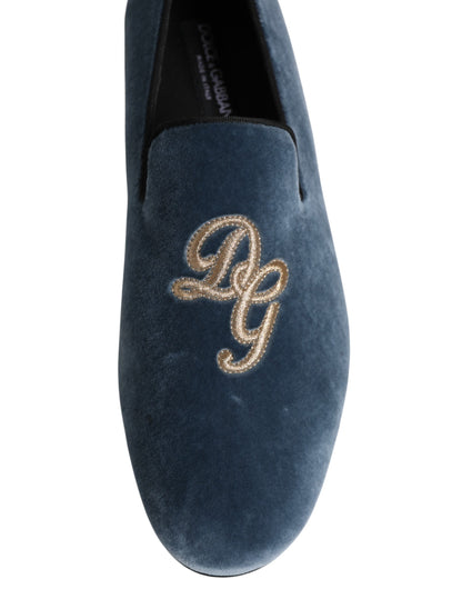 Dolce & Gabbana Blue Velvet DG Logo Loafers - Elevate Your Formal Wear