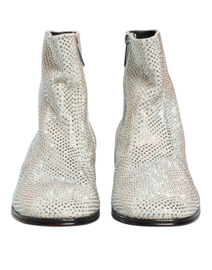 Dolce & Gabbana White Strass DG Logo Heels Ankle Boots