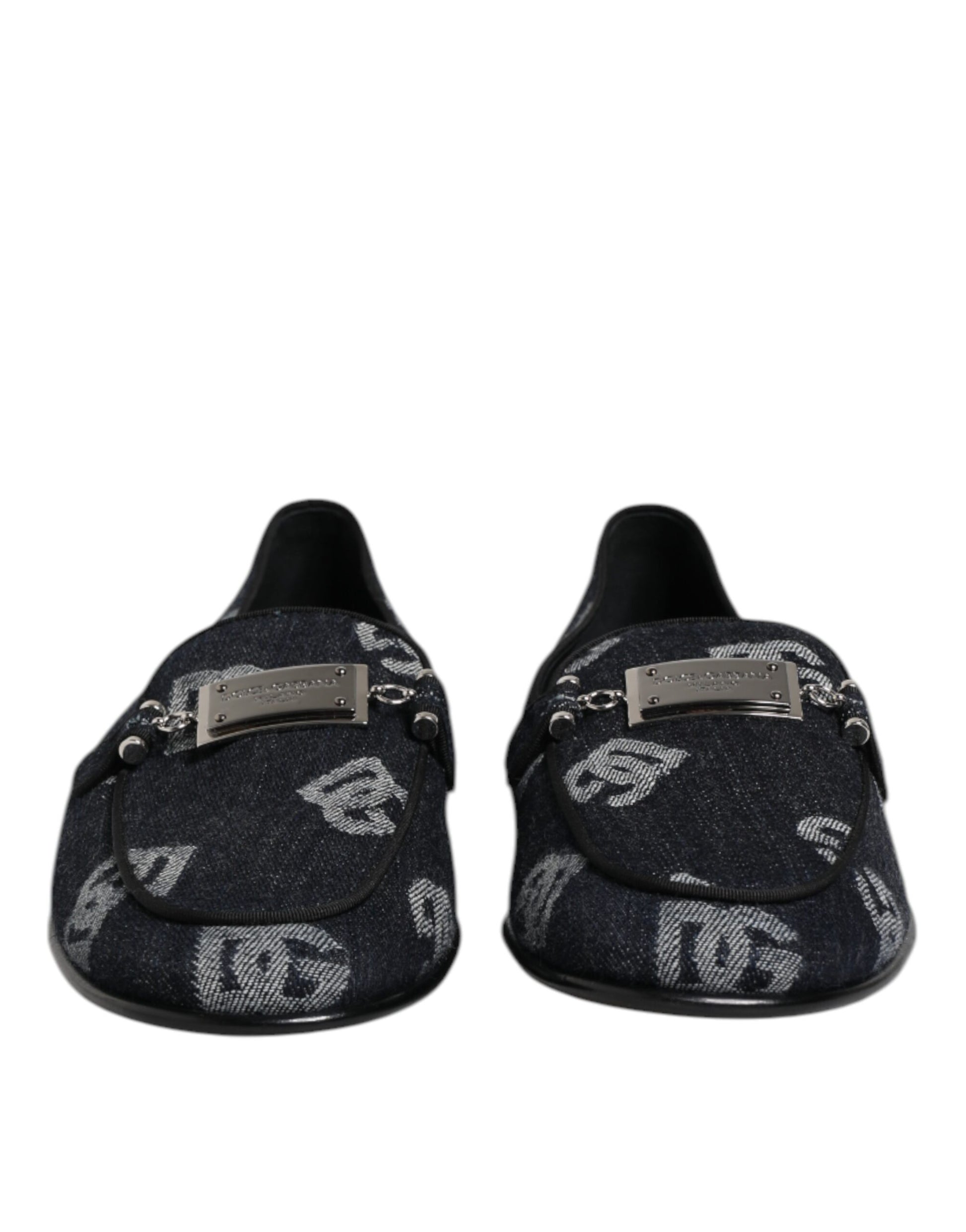 Dolce & Gabbana Blue Logo Cotton Loafers - Exquisite Formal Dress Shoes