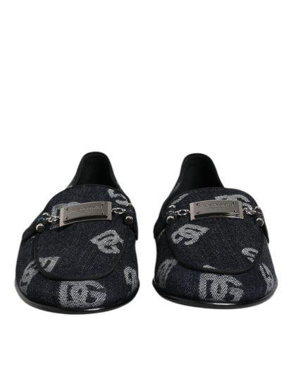 Dolce & Gabbana Blue Logo Cotton Loafers - Exquisite Formal Dress Shoes
