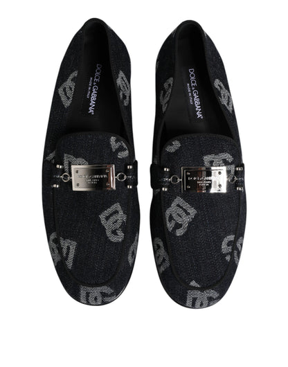 Dolce & Gabbana Blue Logo Cotton Loafers - Exquisite Formal Dress Shoes