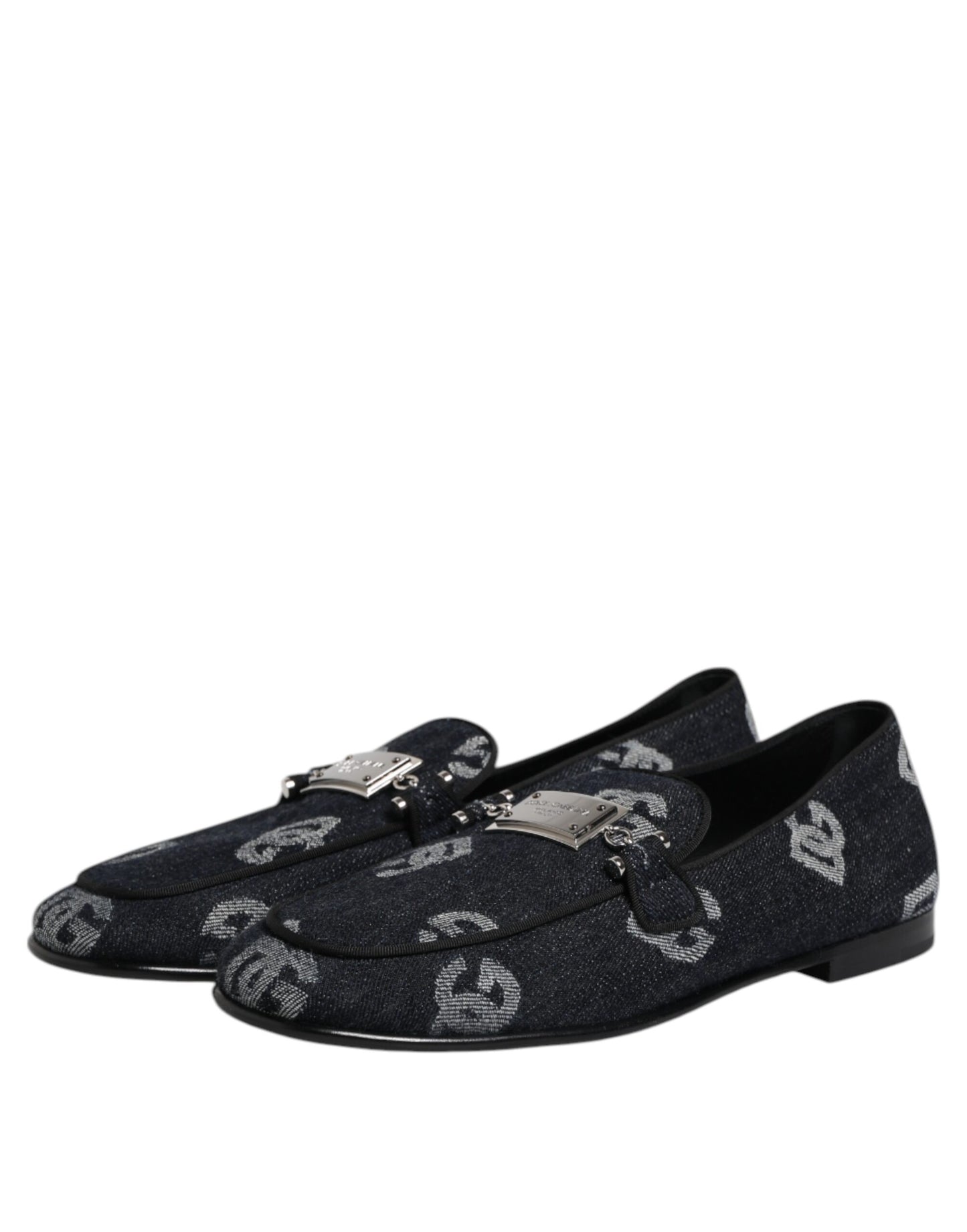 Dolce & Gabbana Blue Logo Cotton Loafers - Exquisite Formal Dress Shoes