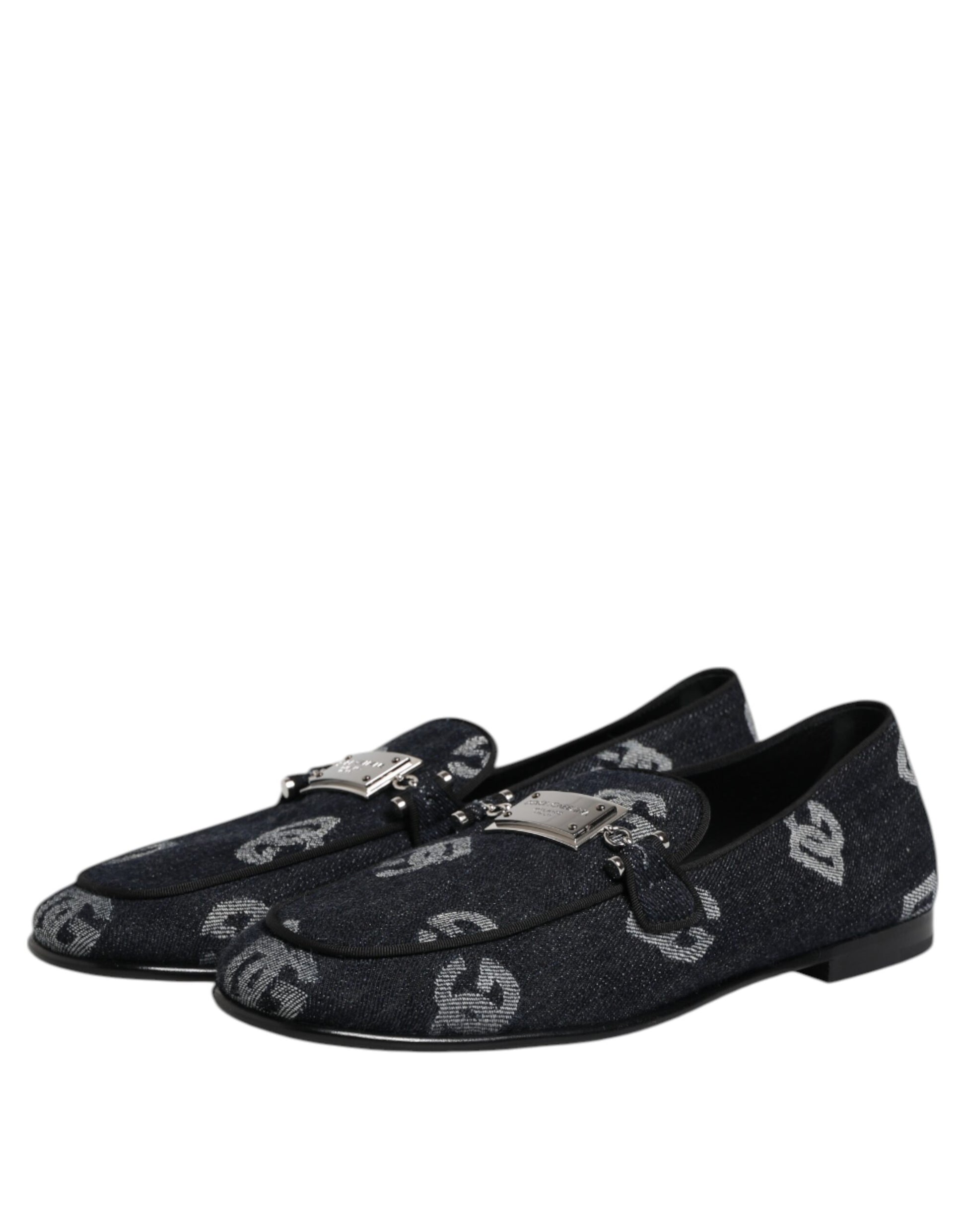 Dolce & Gabbana Blue Logo Cotton Loafers - Exquisite Formal Dress Shoes