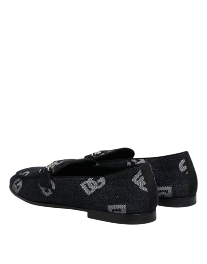 Dolce & Gabbana Blue Logo Cotton Loafers - Exquisite Formal Dress Shoes