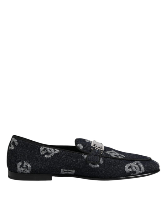 Dolce & Gabbana Blue Logo Cotton Loafers - Exquisite Formal Dress Shoes