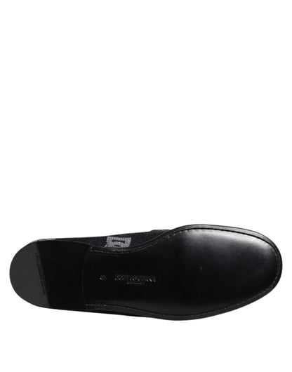 Dolce & Gabbana Blue Logo Cotton Loafers - Exquisite Formal Dress Shoes