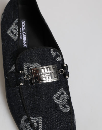 Dolce & Gabbana Blue Logo Cotton Loafers - Exquisite Formal Dress Shoes