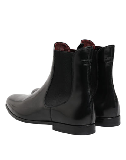 Dolce & Gabbana Black Chelsea Slip-On Mid Calf Boots