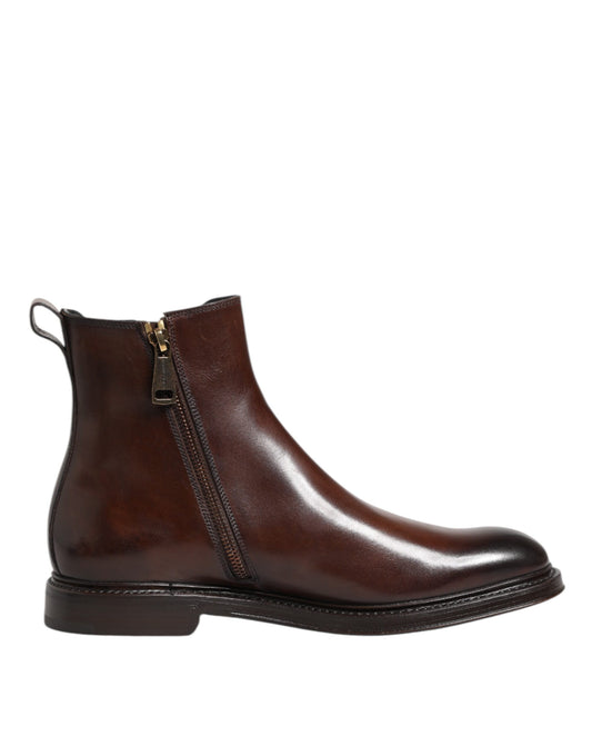 Dolce & Gabbana Brown Chelsea Leather Mid Calf Boots