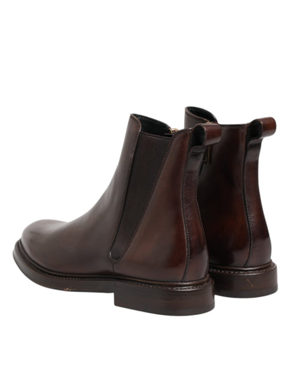 Dolce & Gabbana Brown Chelsea Leather Mid Calf Boots