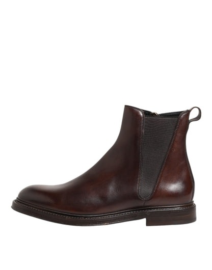 Dolce & Gabbana Brown Chelsea Leather Mid Calf Boots