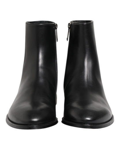 Dolce & Gabbana Black Leather Mid Calf Boots for Men