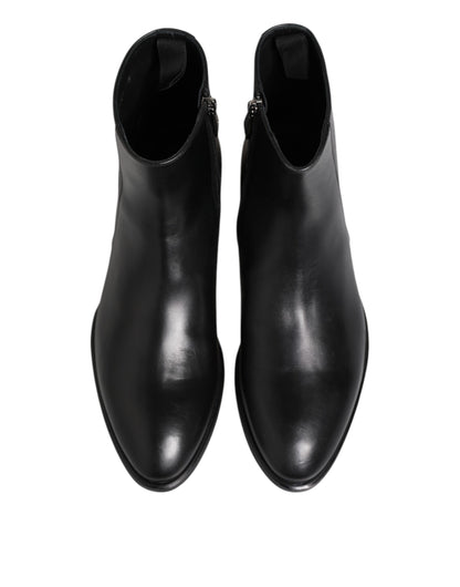 Dolce & Gabbana Black Leather Mid Calf Boots for Men