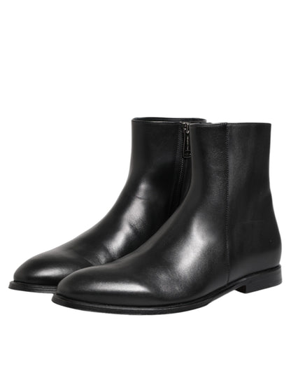 Dolce & Gabbana Black Leather Mid Calf Boots for Men