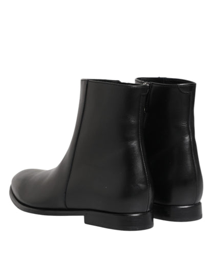 Dolce & Gabbana Black Leather Mid Calf Boots for Men