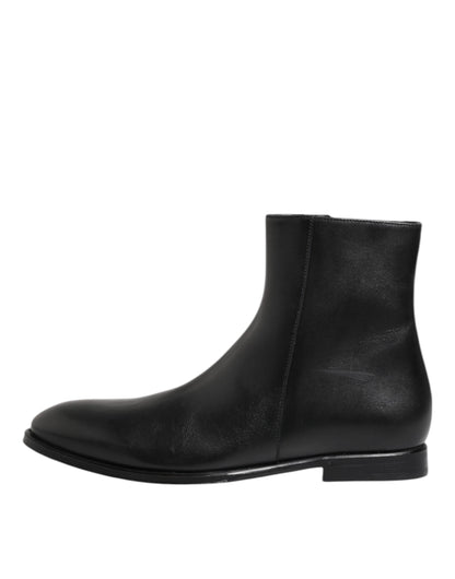 Dolce & Gabbana Black Leather Mid Calf Boots for Men