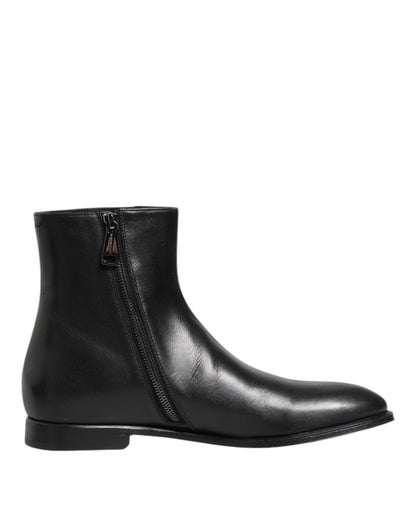 Dolce & Gabbana Black Leather Mid Calf Boots for Men