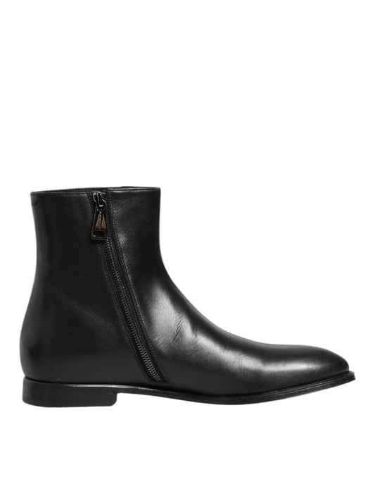 Dolce & Gabbana Black Leather Mid Calf Boots for Men