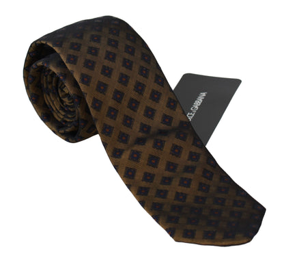  - Elegant Brown Patterned Silk Blend Necktie